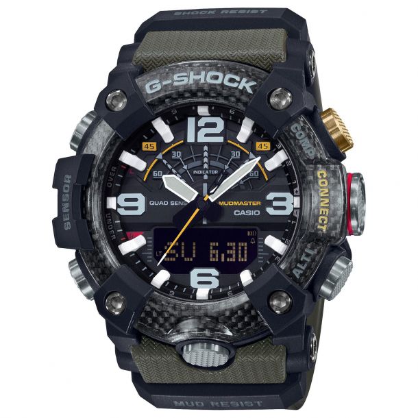 Casio G-Shock Master of G Mudmaster Carbon Core Guard Quad Sensor Connected Olive Resin Watch (GGB100-1A3)