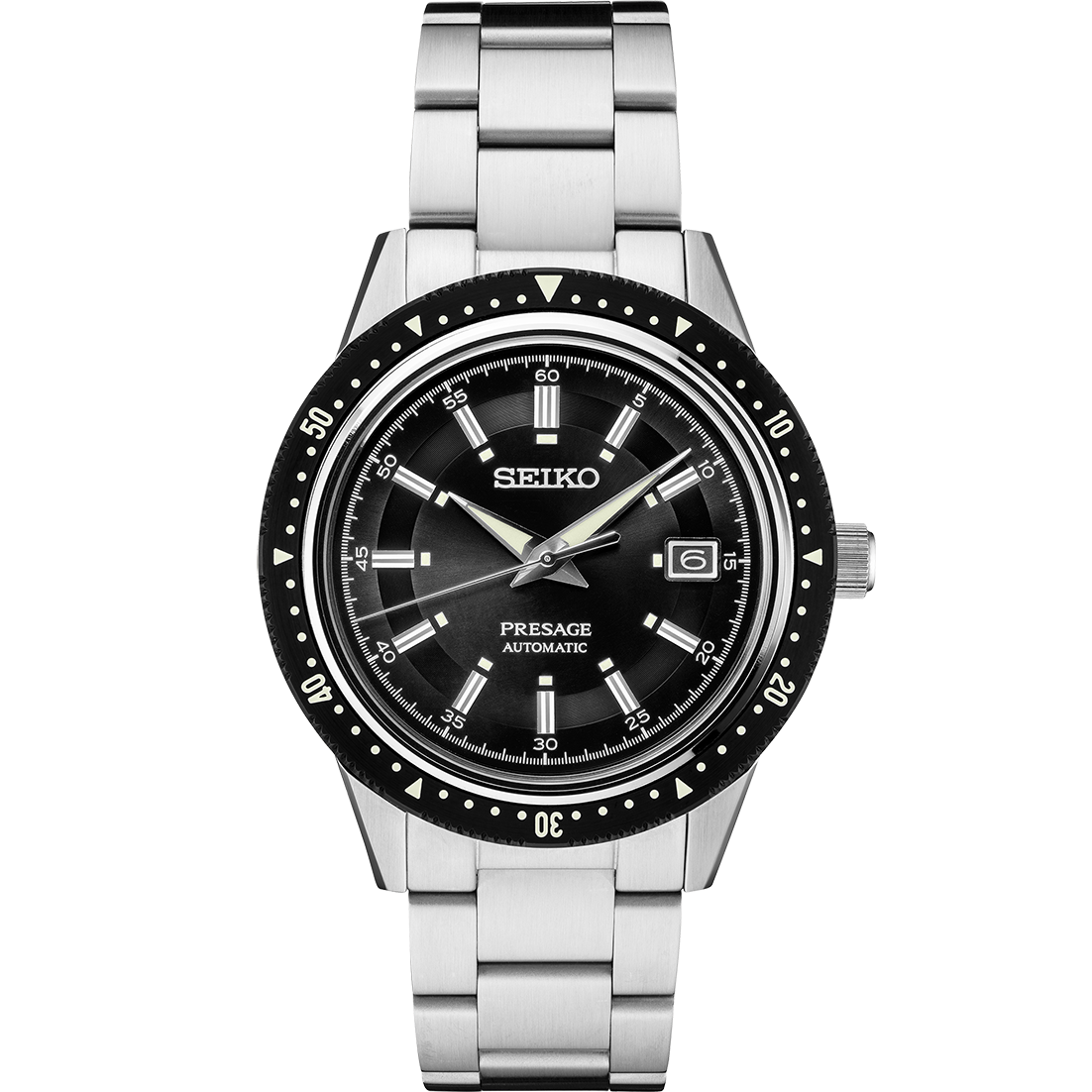 Seiko Presage 41.3mm Stainless Limited Edition Steel Automatic With Manual Winding Capacity Has
Black Dial With Silver Indexes, Sapphire Crystal With Anti-Reflective Coating On Inner Surface And Black
 Rotating Bezel