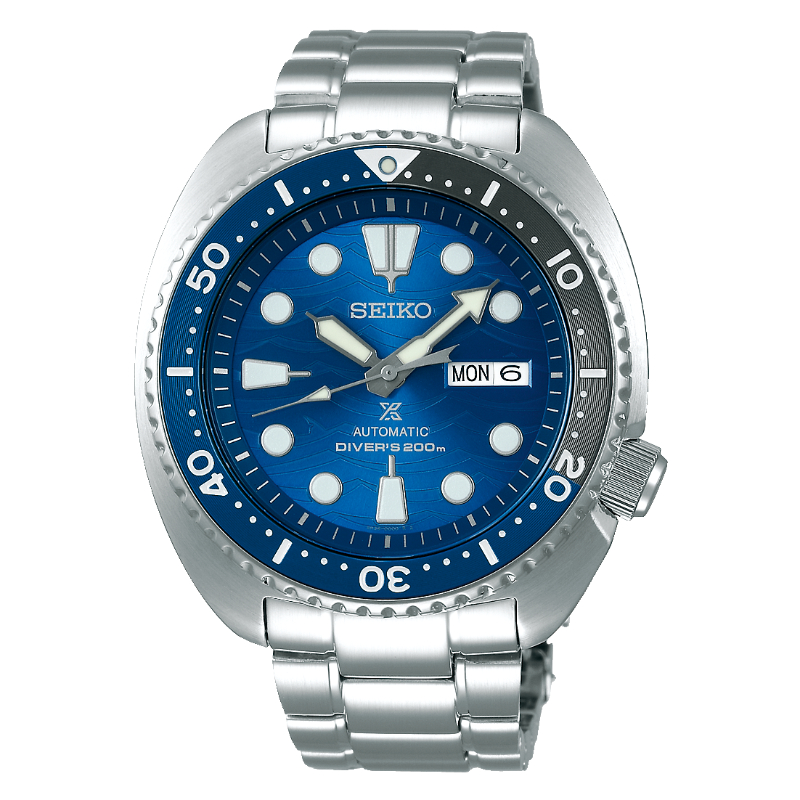 Seiko Prospex Stainless Steel Diver's 200m Automatic With Manual Winding Capacity Watch
With : Blue Wave Dial Lumibrite On Hands And Indexs And Day/Date Display,  Blue/Grey Unidirectional 
Rotating Bezel And Hardlex Crystal