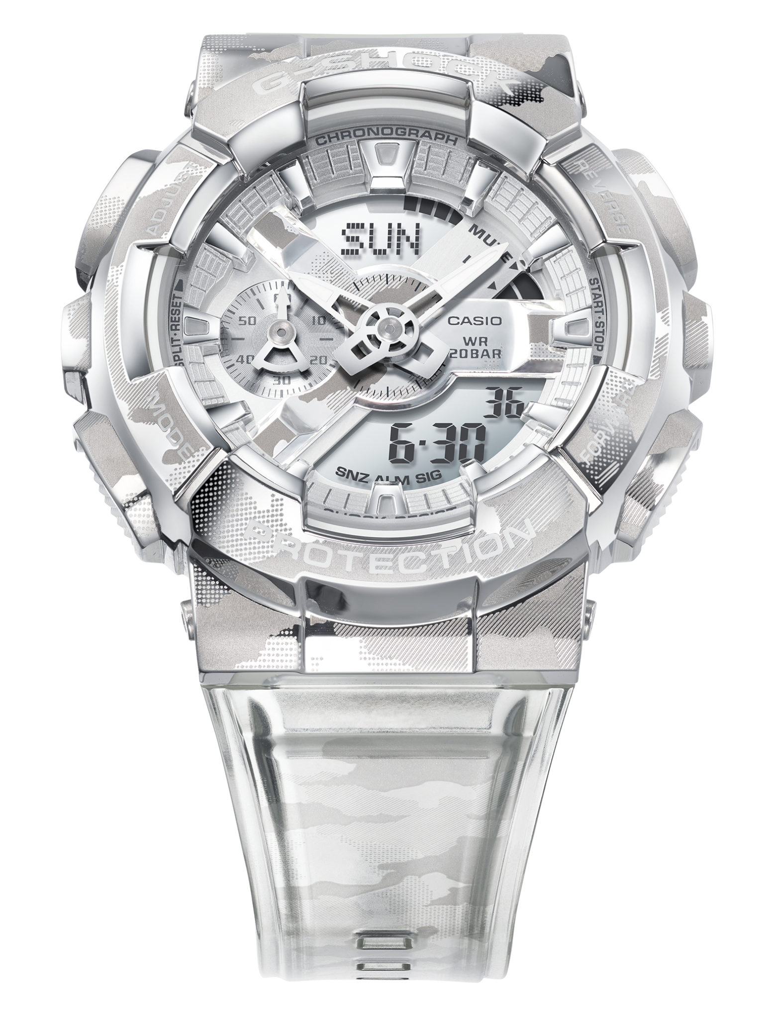 Casio G-Shock Analog-Digital Stainless Steel Camouflage Case and Semi-Transparent Band Watch( GM110SCM-1A)