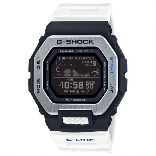 Casio: G Shock Digital Multi Function Watch

Features: Tide Graph,Bluetooth smartphone link, Step Tracker
Specifications: Approx. battery life: 2 years on CR2032
Size of case / total weight
Case / bezel material: Resin / Stainless Steel
Resin Band,