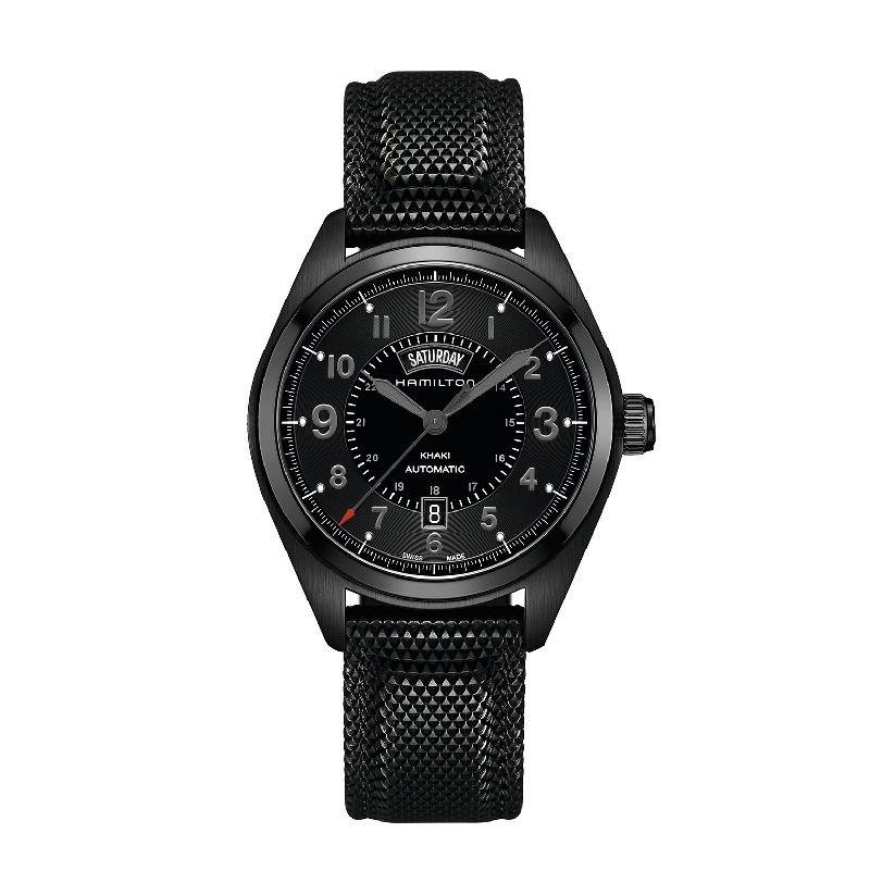 Hamilton: Black PVD Over Stainless Steel  42mm Khaki Field Day Date Automatic Watch