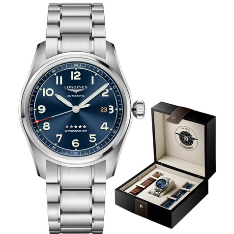 Longines: Stainless Steel 42mm Spirit Prestige Edition Automatic Watch Chronometer Certified By The COSC
Stainless Steel Bracelet With With Double Safety Folding Clasp And Push-Piece Opening Mechanism Comes With 2 Additional Straps
The Longines Spirit P