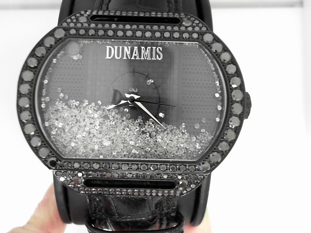 Dunamis Watch By Jason Of Beverly Hills Stainless Steel Automatic Black Fully Loaded Black Diamond Case With Floating Diamond Dial Spartan On leather Strap