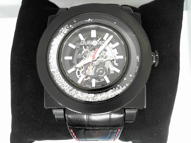 Dunamis By Jason Of Beverly Hills Hubris 46mm Black PVD Over Stainless Steel Case Black Leather, Red Stitching Strap With Deployment Buckle