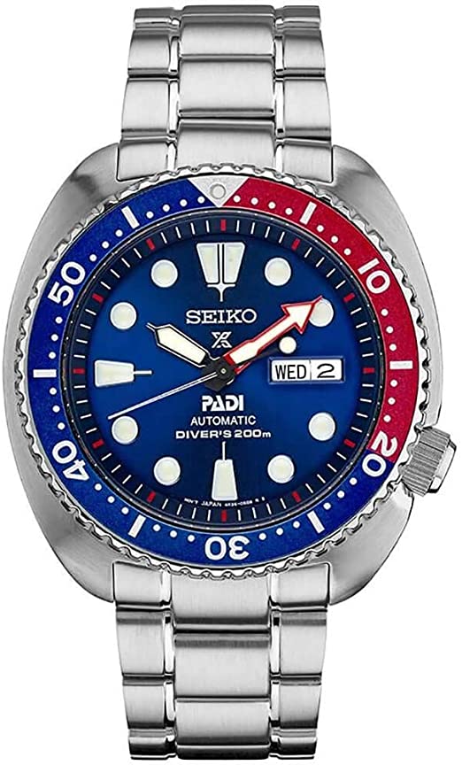 Seiko Prospex 45m Padi Special Edition Stainless Steel Diver Watch Manual And Automatic Winding Capabilities
Blue Dial With Blue And Red Bezel Unidirectional Bezel