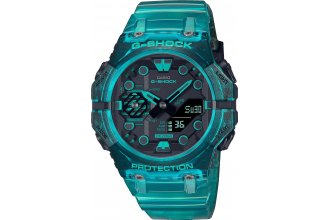 Casio G-Shock Analog-Digital Bluetooth Combi Transparent Turquoise Blue Resin Strap Watch