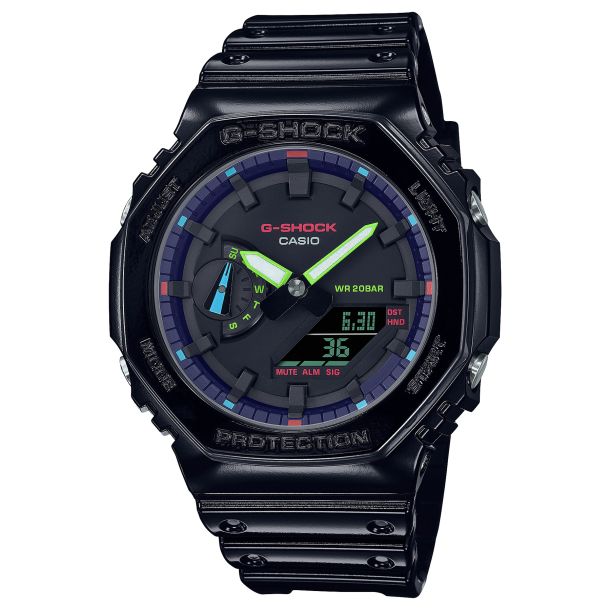 Casio G-Shock Analog-Digital Carbon Core Guard Virtual Rainbow Black Strap Watch