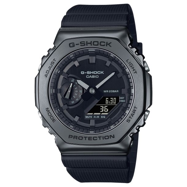 Casio G-Shock Analog-Digital All Black Octagonal Metal Bezel Watch |