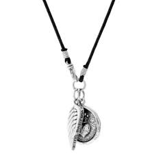 King Baby: Sterling Silver Large Heart Coin & Wing On Leather Necklace 22