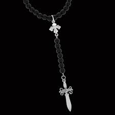 King Baby Sterling Silver 6mm Bead Rosary With Mb Cross & Dagger Length: 26