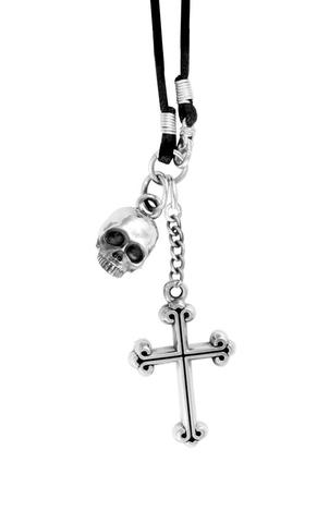 King Baby: Sterling Silver Hamlet Skull and Cross Pendant on Braided Cord  Length: 22
