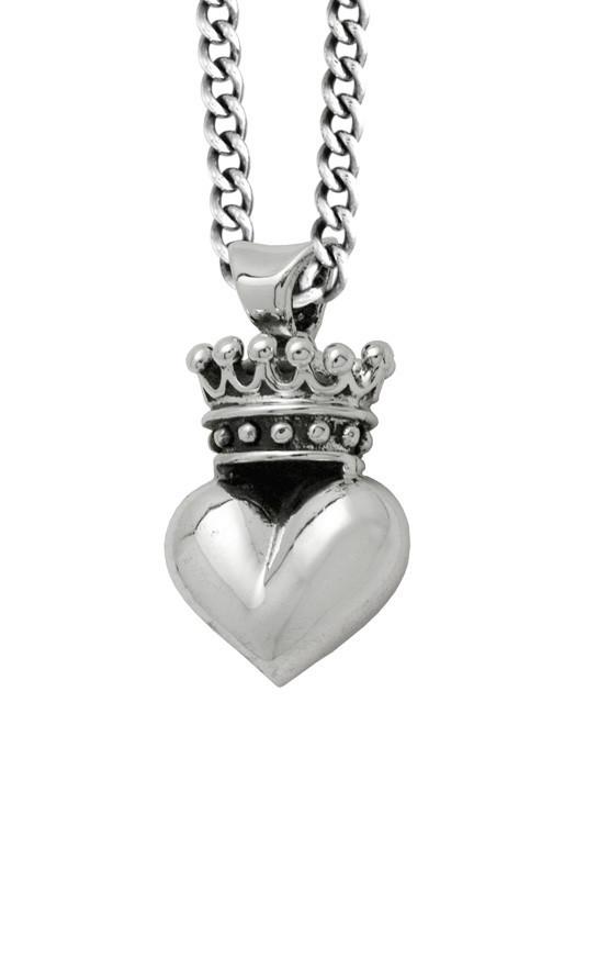 King Baby:  Sterling Silver 3D Crowned Heart Pendant On 18