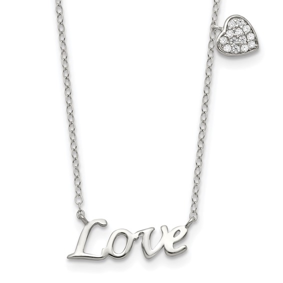 Sterling Silver Love Pendant With Cubic Zirconia Heart   18 Inch
