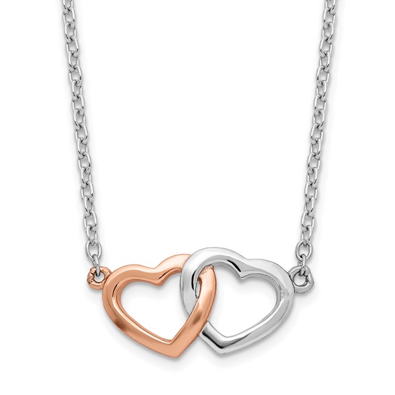 Sterling Silver/ Rose Double Heart Necklace
Length: 18