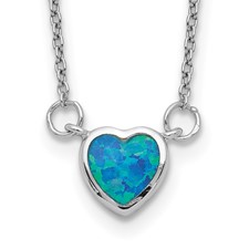 Sterling Silver Created Opal Heart Necklace