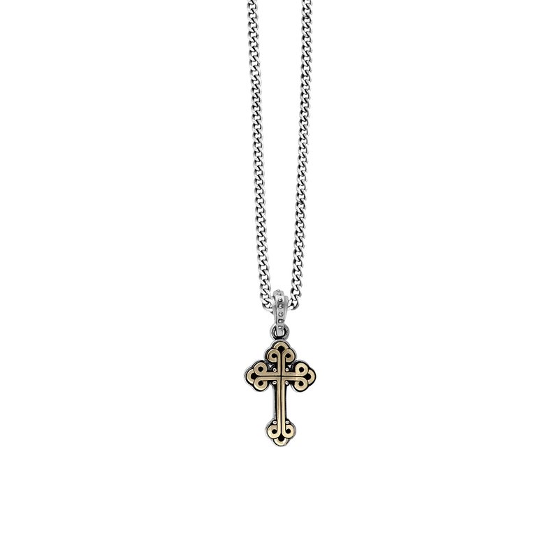 King Baby Sterling Silver And Brass Alloy Traditional Cross Pendant 24 inch