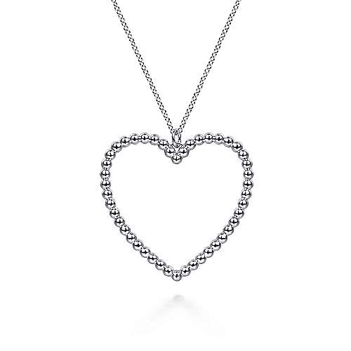 Gabriel & Co:Sterling Silver Beaded Heart Necklace 17