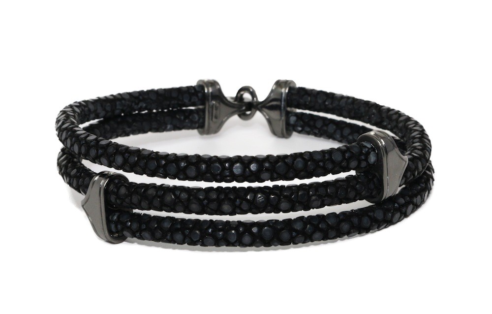 Sting HD: Black Sting Ray Double  Bracelet With Sterling Silver & Black Plated Accent 
8