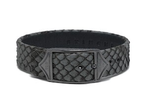 Sting HD: Grey Python Luxe With Sterling Silver & Black  Gold Plate Bracelet
 Sz: Reg