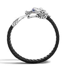 John Hardy: Sterling Silver  Legends Naga 10mm Leather Braided Bracelet With 2= Round Sapphires Eyes