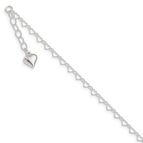 Sterling Silver Heart Ankle Bracelet
Length: 9-10