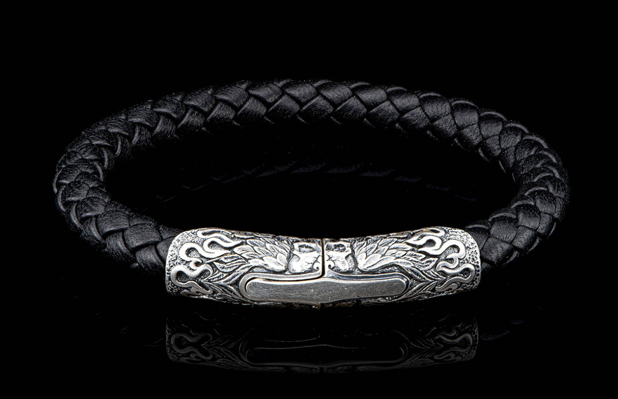 William Henry Sterling Silver Ramble On Black Leather Braided Bracelet - Medium
