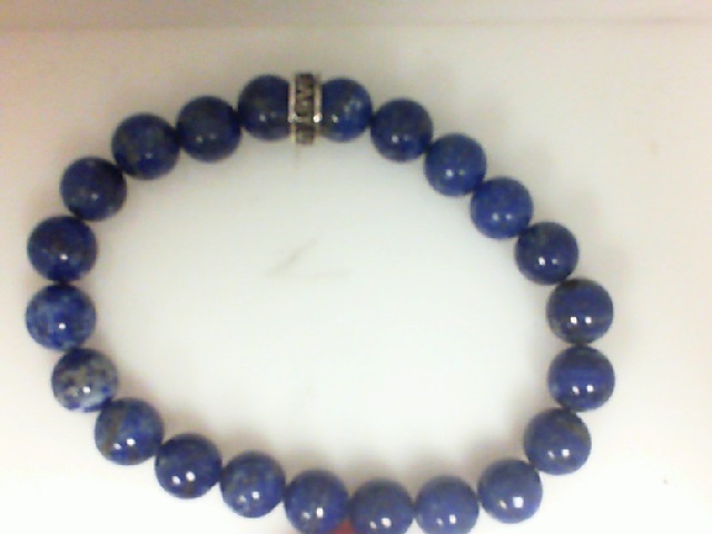 King Baby Sterling Silver Bracelet 10Mm Lapis Beads With Logo Ring 8.75 inch