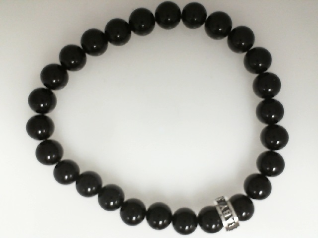 King Baby Sterling Silver 8.0 Mm Black Obsidian Beaded Bracelet 8.75
