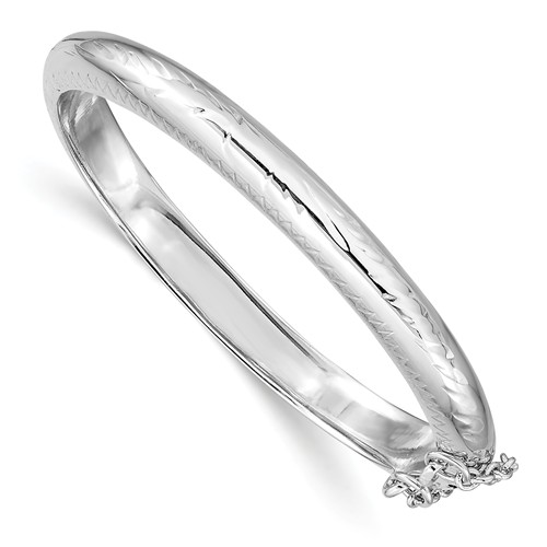 Sterling Silver 5.0 mm Diamond Cut With Safety Chain Baby Bangle Bracelet