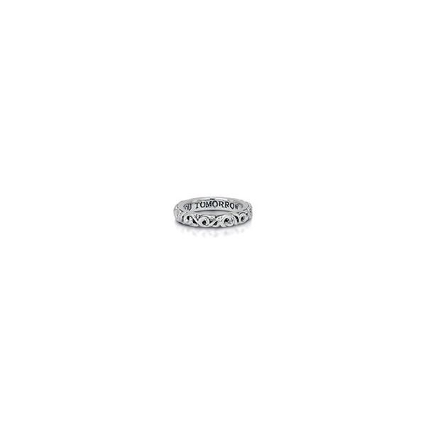 Charles Krypell: Sterling Silver 4mm I Love You Tomorrow- Ivy Engraved Ring  With One 0.02Ct Round Pink Sapphire
Ring Size: 6.5