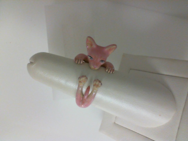 Cat Fever: Sterling Silver & Enamel Cat Ring 
 Pink Sphynx Hug Size 7