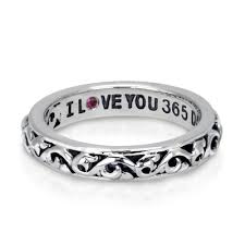 Charles Krypell: Sterling Silver  4mm I Love You 365 Days A Year- Ivy Engraved Ring With One 0.02Ct Round Pink Sapphire 
Ring Size 6.5