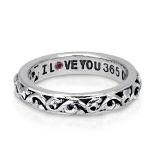 Charles Krypell:  Sterling Silver 4mm  I Love You 365 Days A Year- Ivy Engraved Ring With One 0.02Ct Round Pink Sapphire
Ring Size 6.5--- NO SIZING