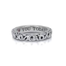 Charles Krypell: Sterling Silver Ivy 4mm I Love You Today- Ivy Engraved Ring Size 6.5 With One 0.02Ct Round Pink Sapphire