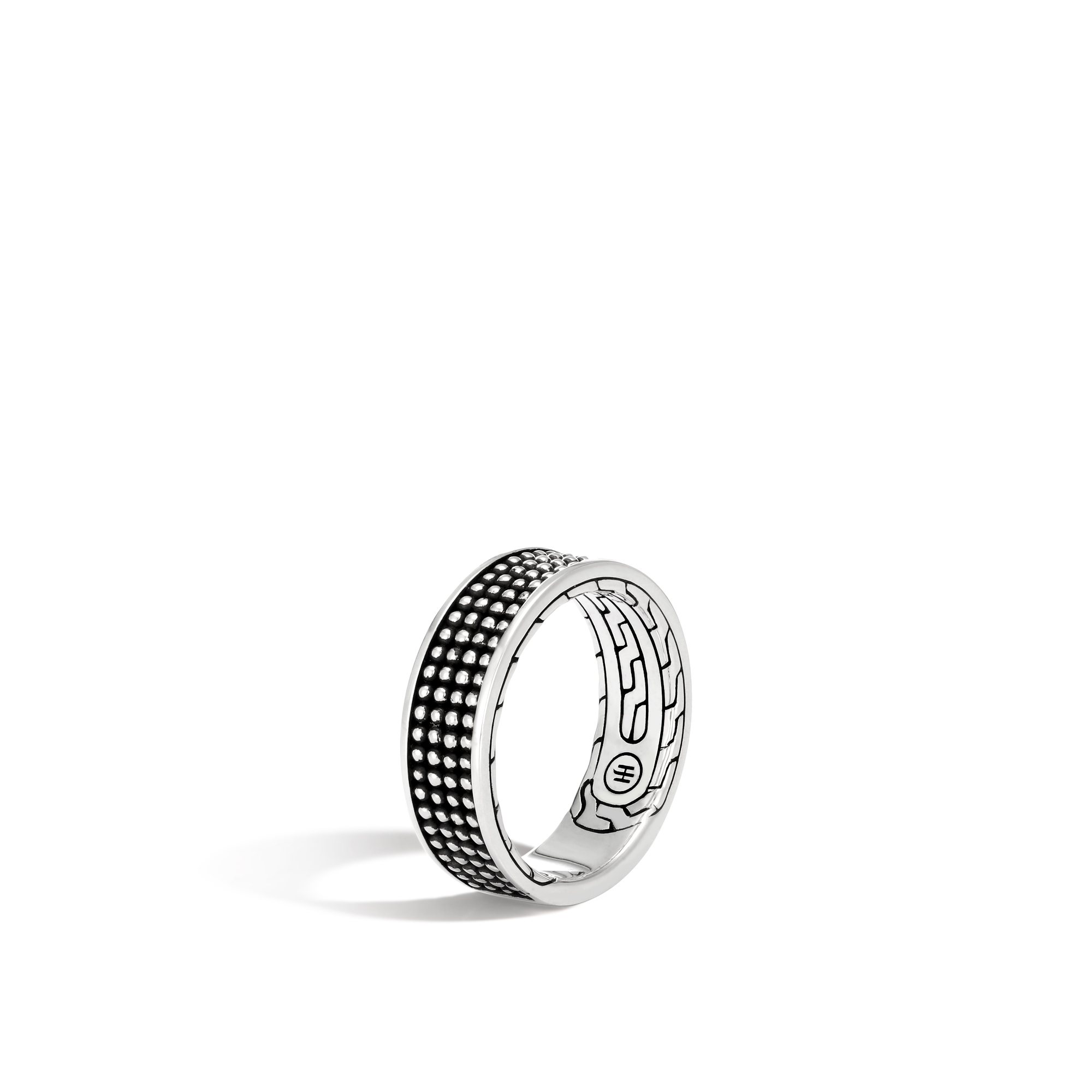 John Hardy: Sterling Silver With Black Rhodium  7.5mm Jawan Band Ring Size 10