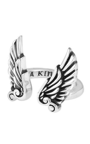 King Baby: Sterling Silver Open Ring With Wings Ring Size 7