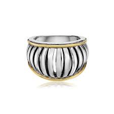 Charles Krypell: Sterling Silver And 18 Karat Yellow 15mm Birdcage Ring
Ring Size:  6 .5
