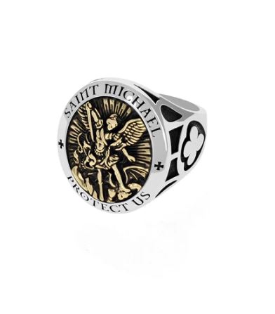 King Baby Sterling Silver Saint Michael Ring W/ Gold Alloy size 11
