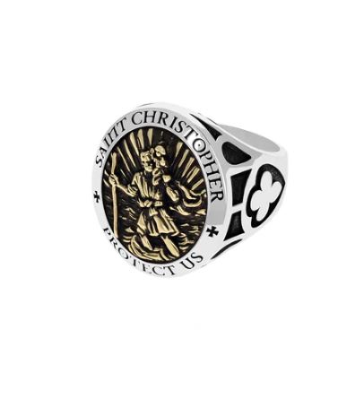 King Baby Sterling Silver Saint Christopher Ring W/ Gold Alloy size 11