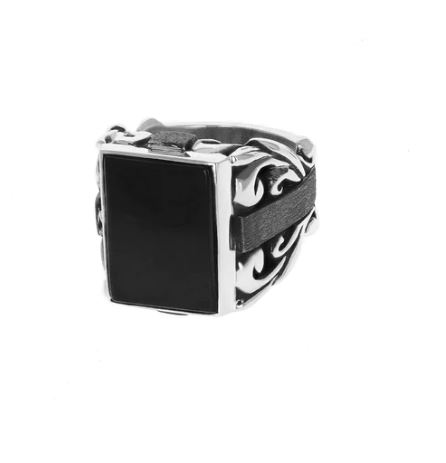 King Baby Statement Scroll Ring w/ Square Inset Onyx