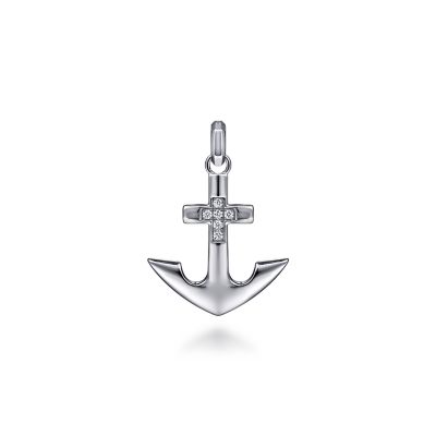 Gabriel & Co Sterling Silver Diamond Anchor Pendant 0.10 Ct