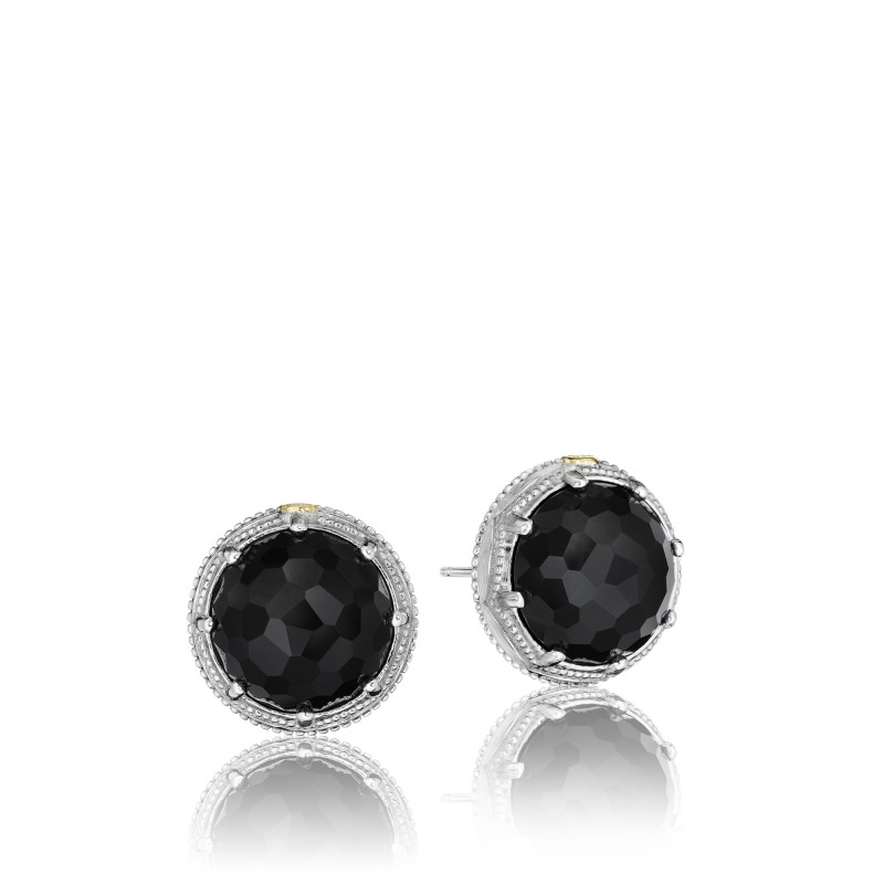 Tacori: Sterling Silver & 18 Karat Yellow Gold  Engraved Stud Earrings With 2=13.00Mm Round Black Onyxs
Name: City Lights - Black Onyx