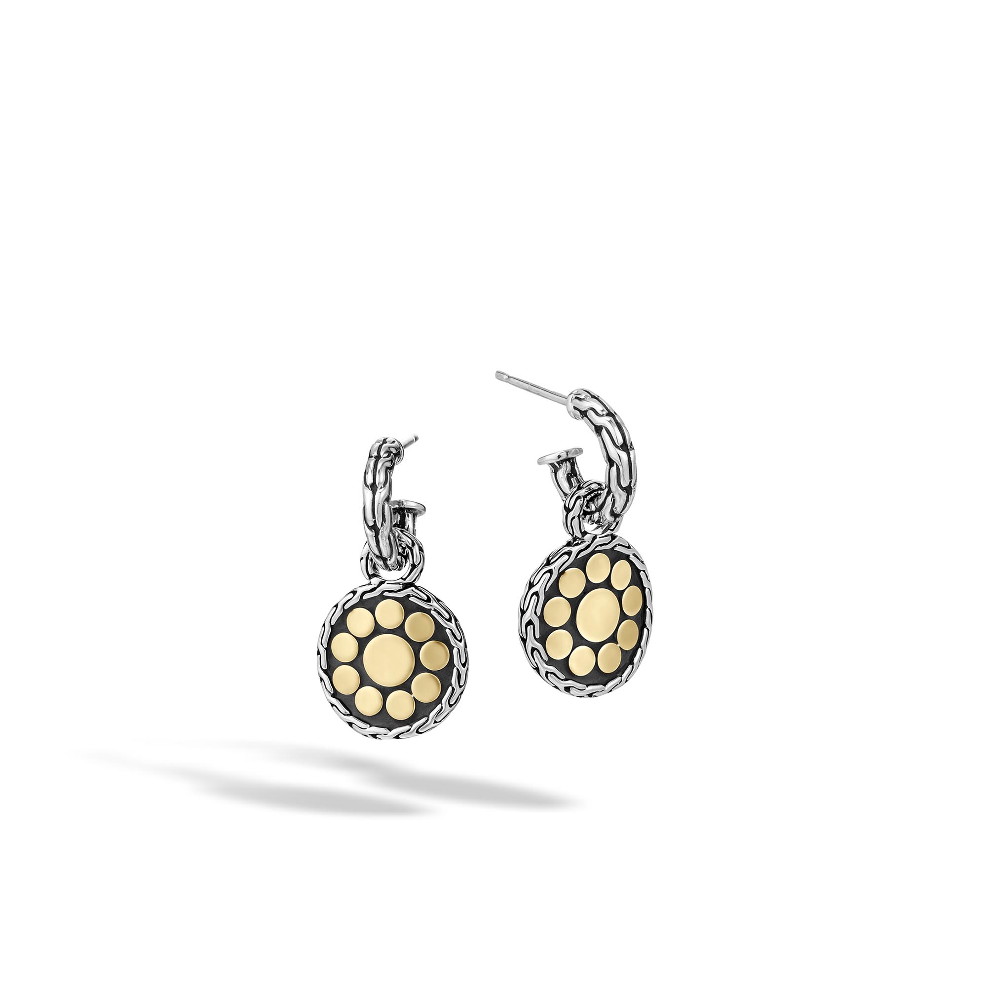 John Hardy:  Sterling Silver & 18Ky  Dot Rd Hoop Drop Earrings