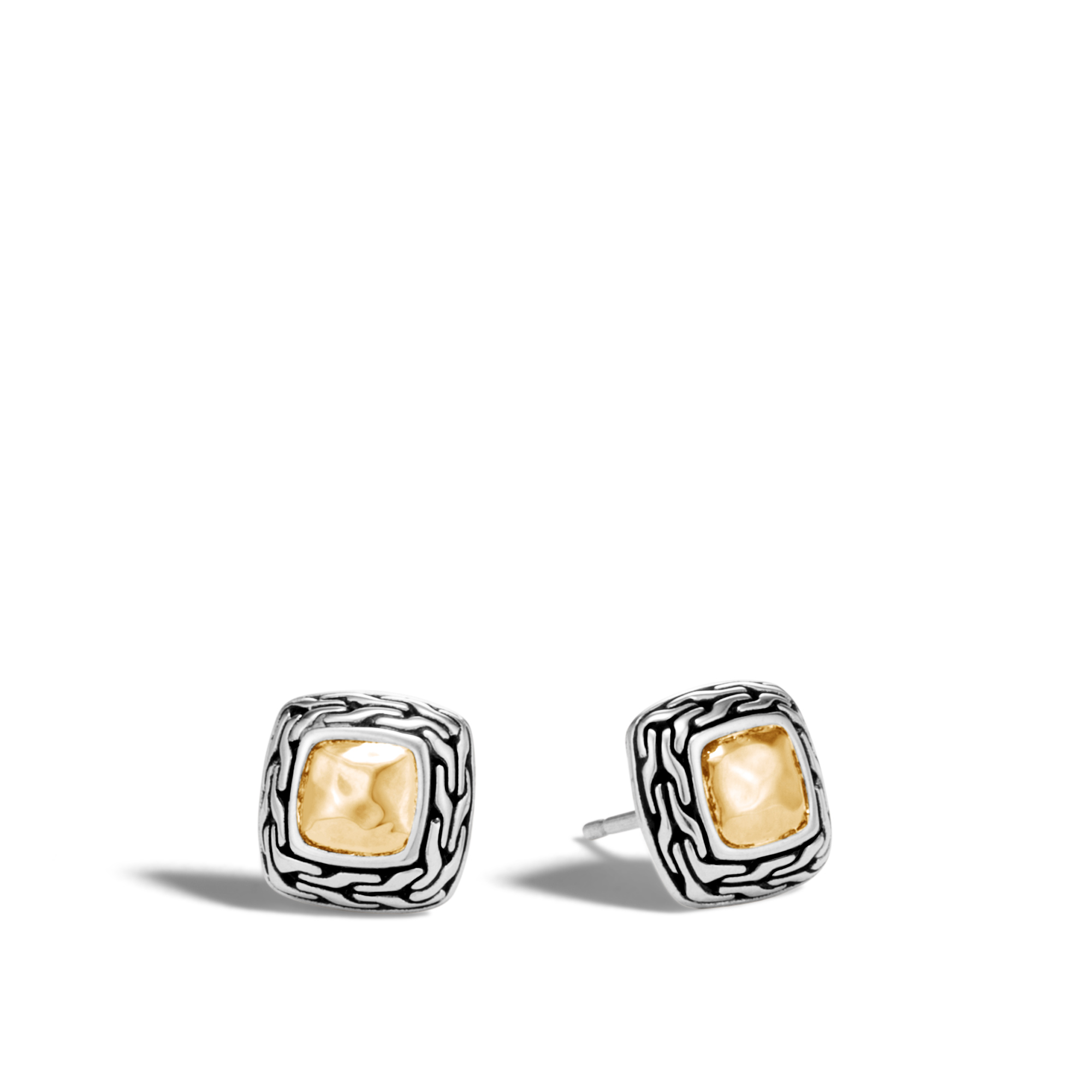 John Hardy:  Sterling Silver & 18Ky Classic Chain Hammered Stud Earrings