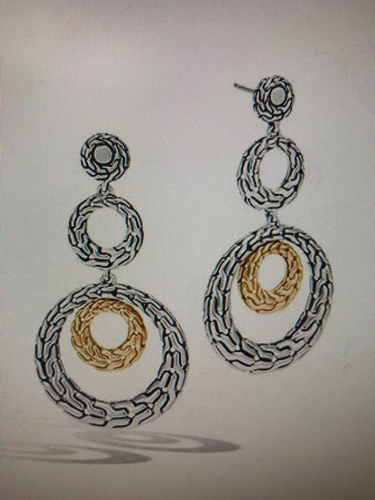 John Hardy: Sterling Silver & 18Ky Classic Chain Gold And Silver Long Drop Earrings