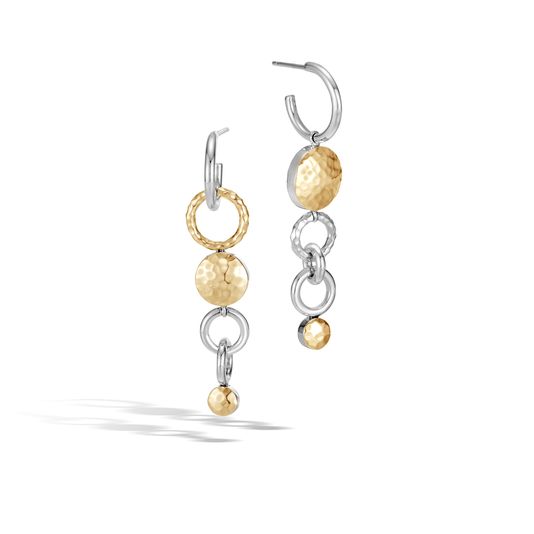 John Hardy: Sterling Silver & 18Ky Bonded Dot Hammered 18K & Silver Interlink Drop Earrings
