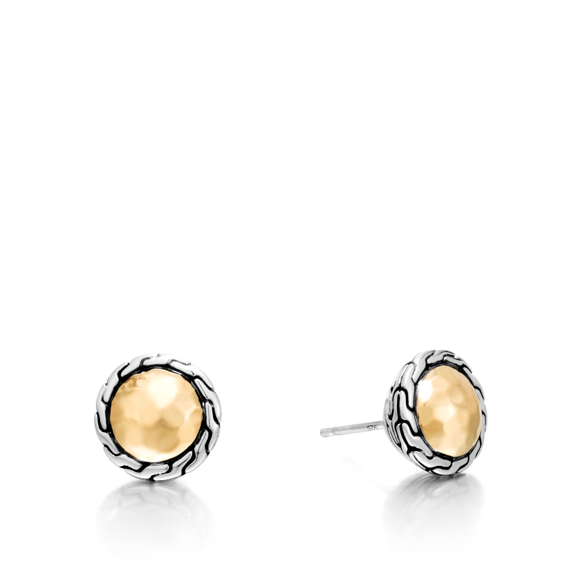 John Hardy: Sterling Silver And 18 Karat Yellow Classic Chain Stud Earrings