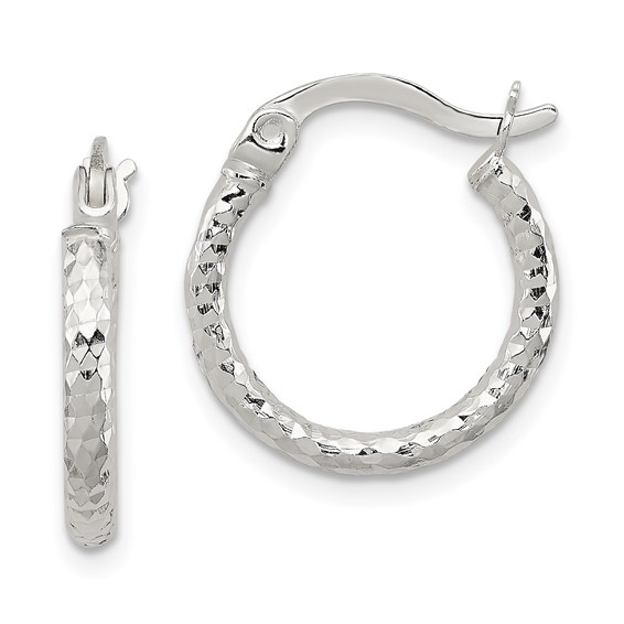 Sterling Silver Small Round Diamond-Cut Hoop Earrings