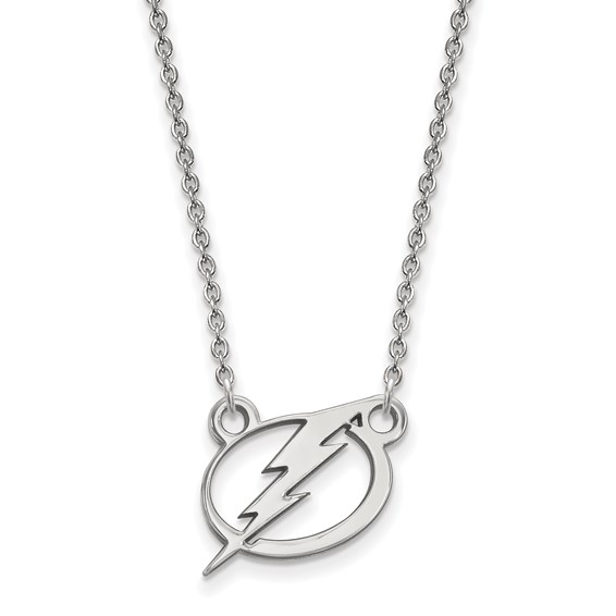 Sterling Silver Rhodium-plated NHL LogoArt Tampa Bay Lightning Small Pendant 18 inch Necklace